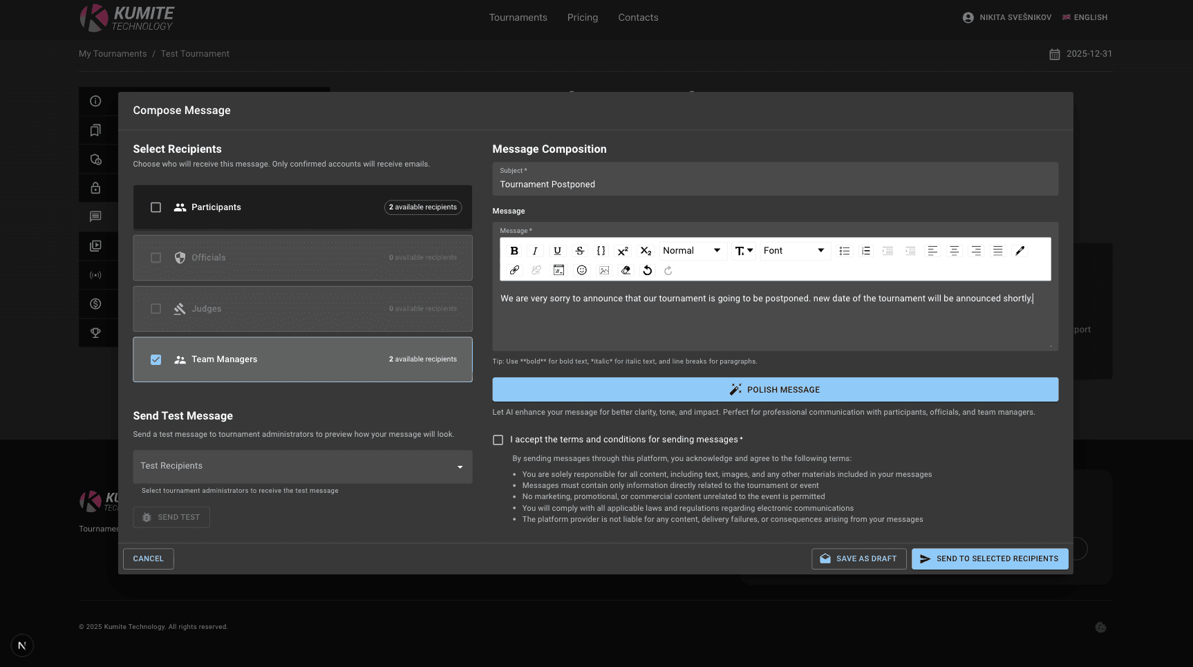 Диалог создания сообщения