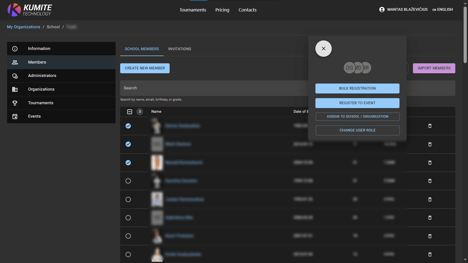 Выбор Участника и Турнира
