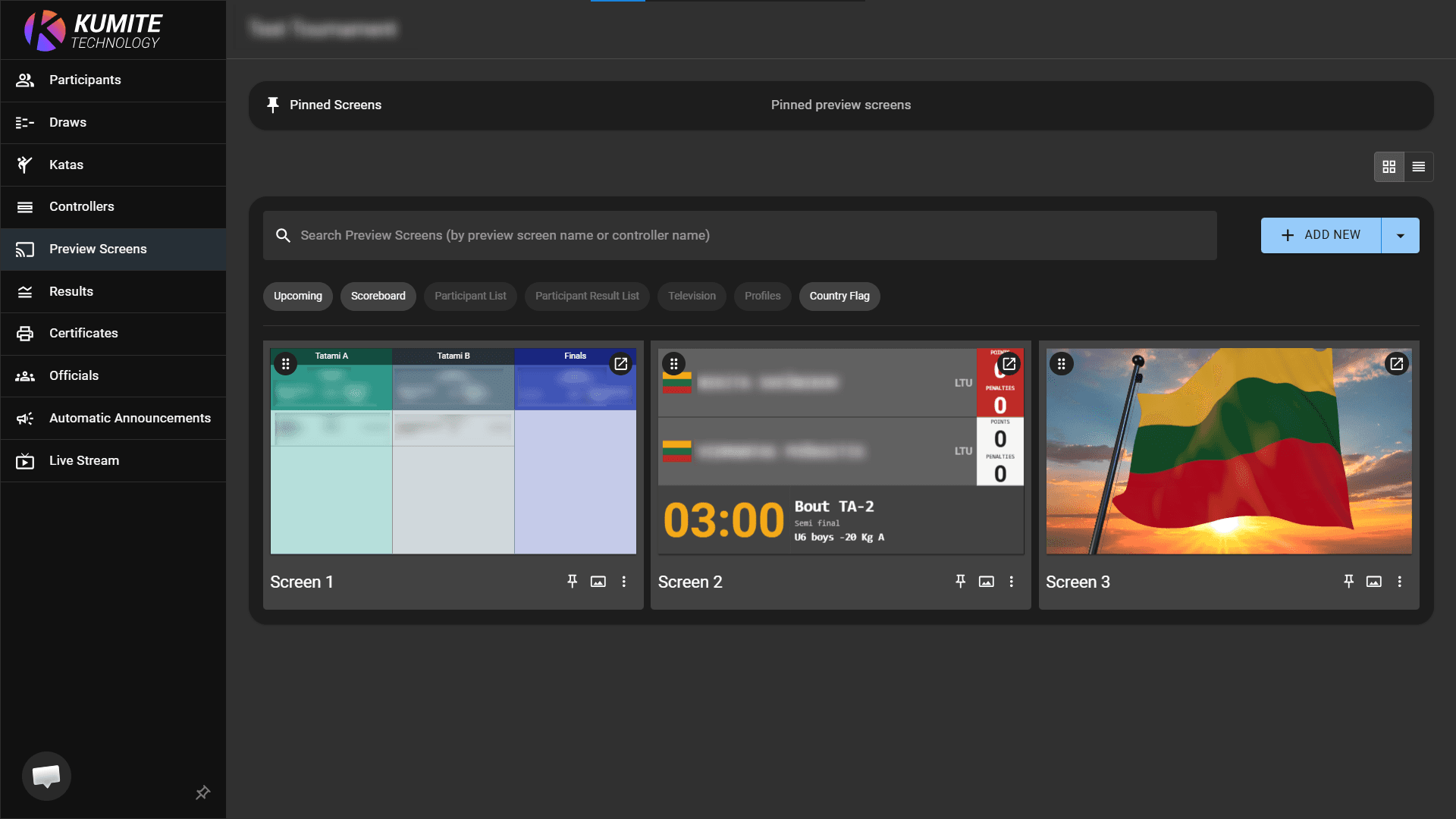 Список экранов предварительного просмотра