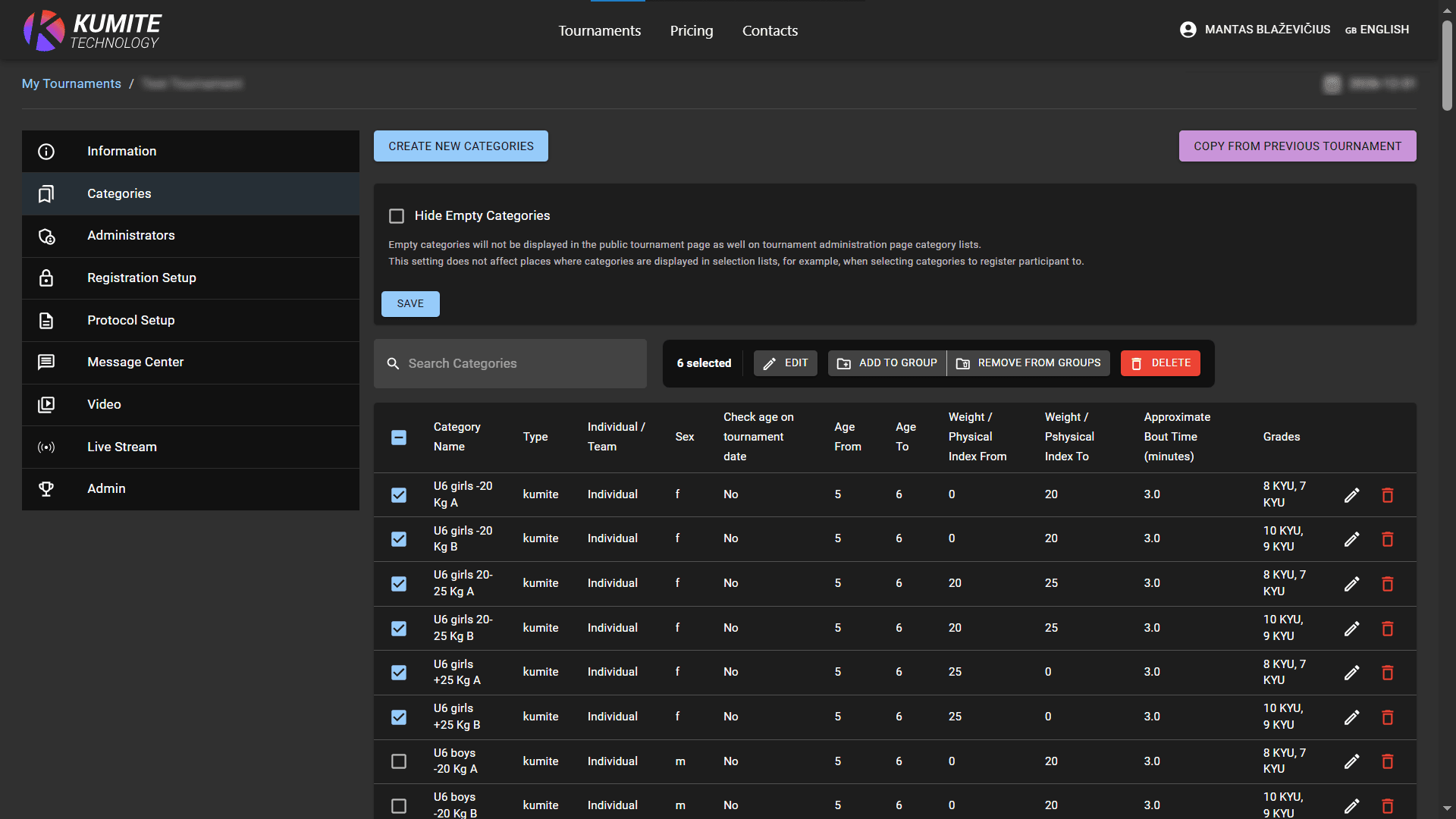 Список категорий