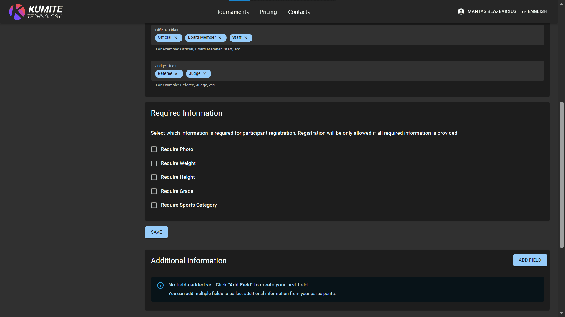 Форма Настройки Регистрации