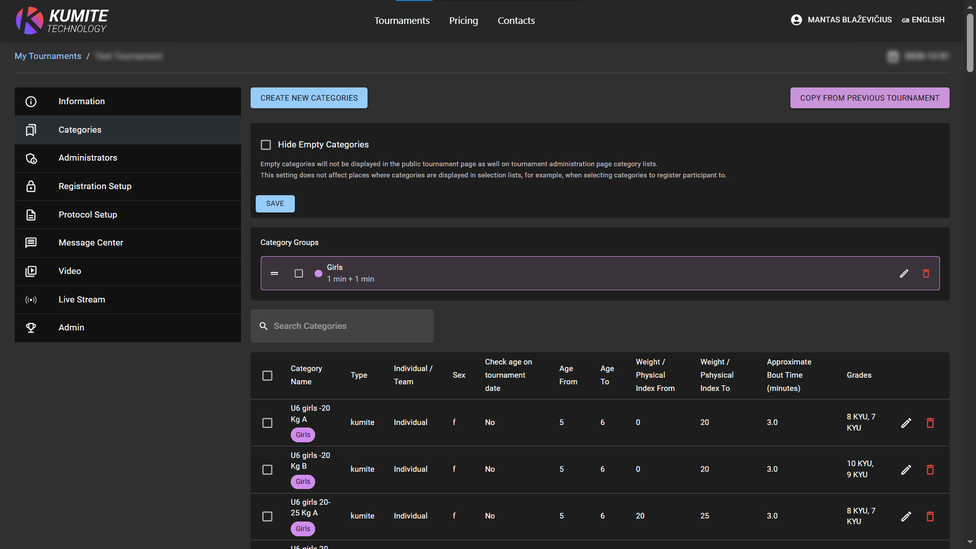 Список категорий