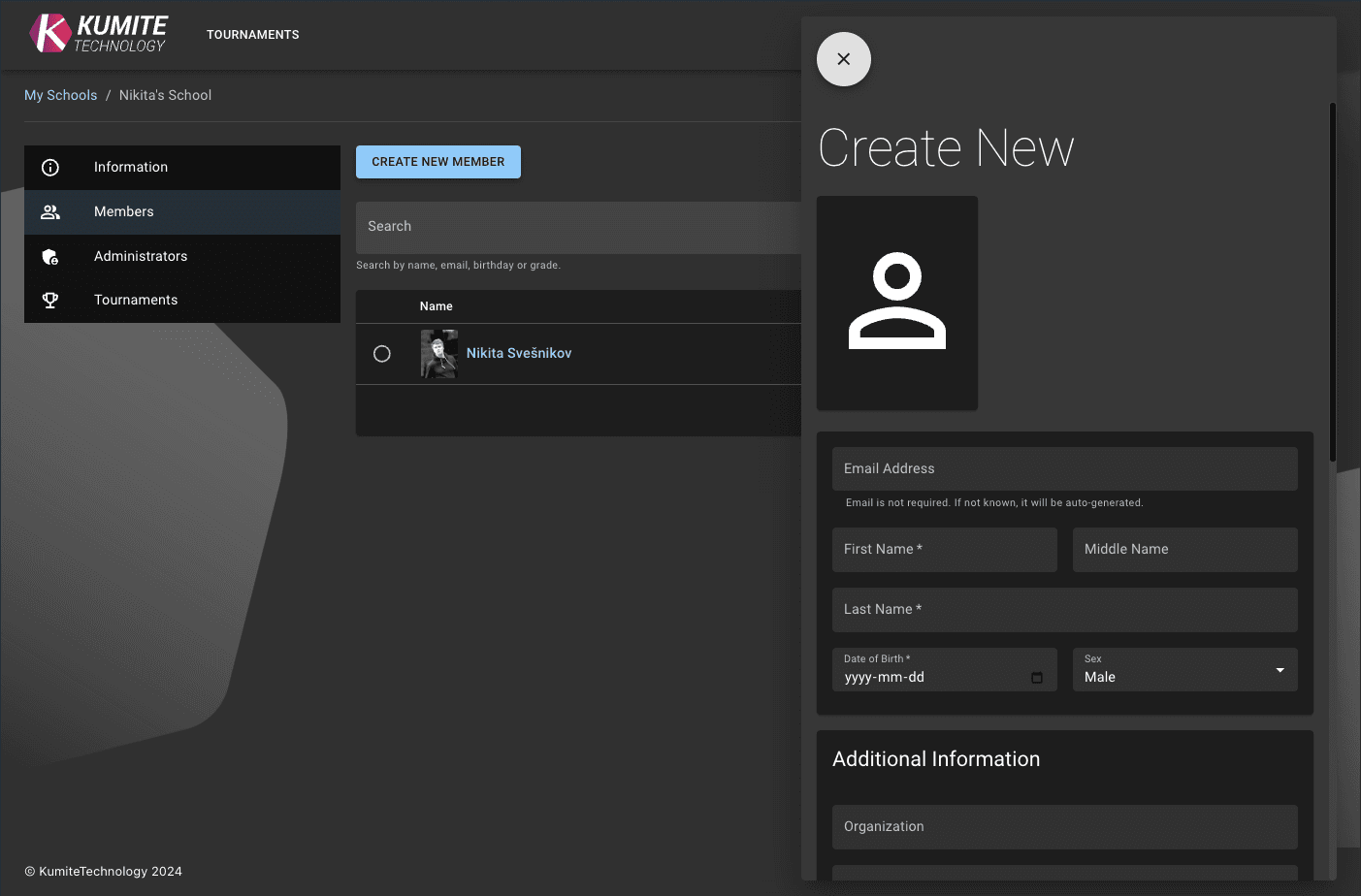 Создать нового участника